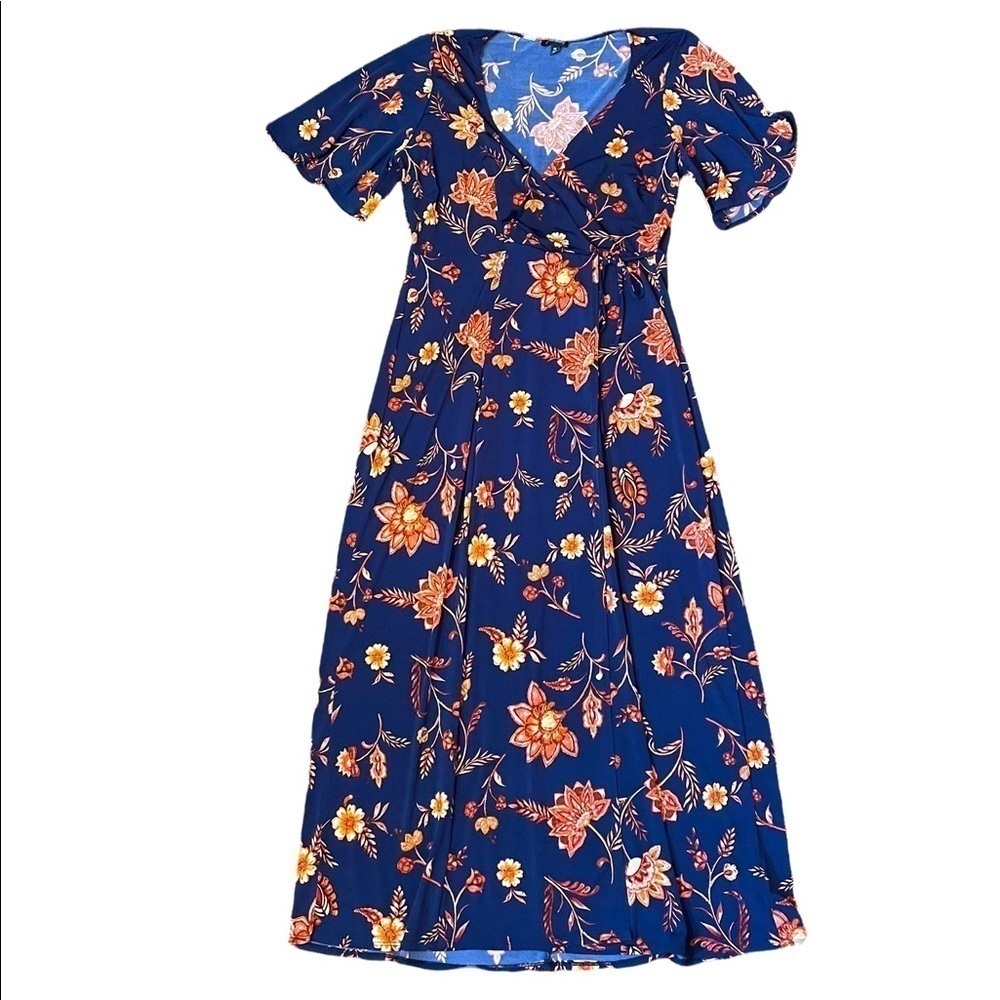 & harmony navy blue floral wrap maxi dress plus size short sleeve